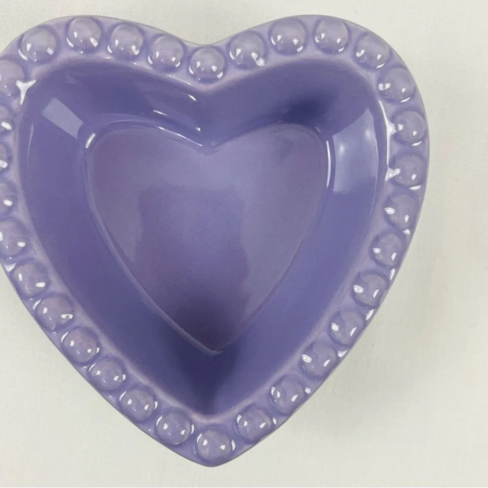 Retired Williams Sonoma Ramekins Heart Shape Beaded Plate Trinket Purple Dessert